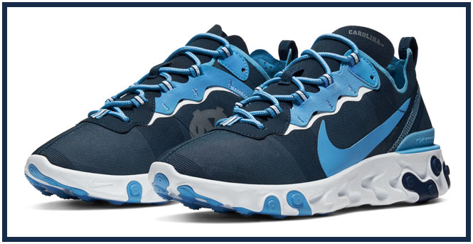 Nike NCAA React Element 55 Sneaker Collection - UNC Edition 